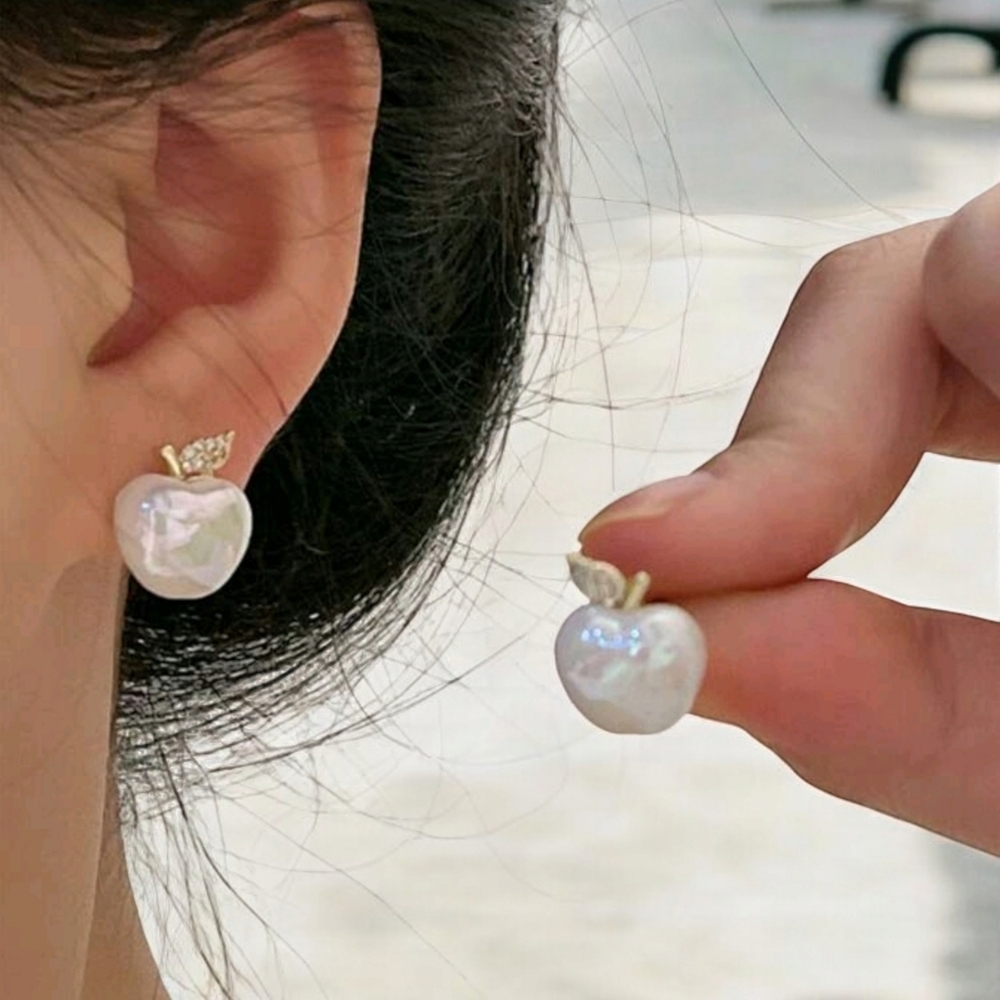 New Apple Iridescent Pearl and Crystal Teacher Gift Earrings Back To School